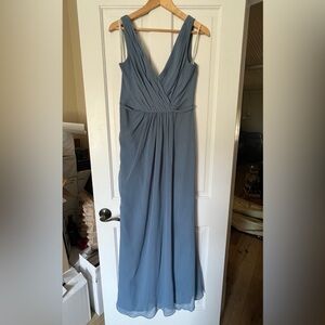 David’s Bridal bridesmaid dress in steel blue, size 10